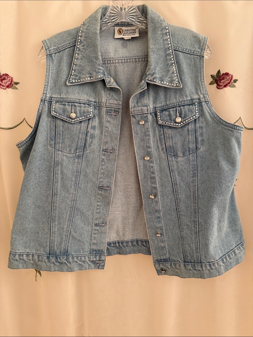 Christine Alexander Light Blue Denim Vest with Crystal Detail